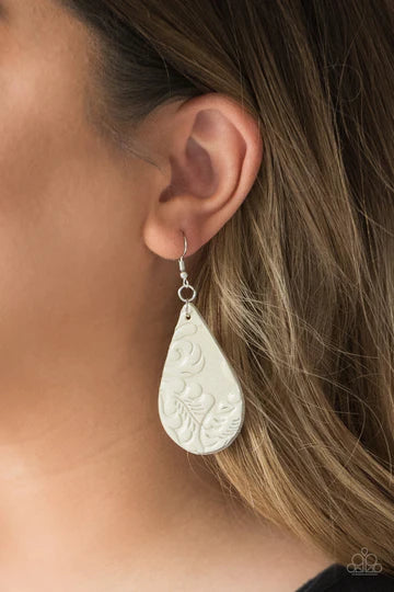 Feelin Groovy - White 3D Puff Feather Leather Teardrop Earrings E#1408
