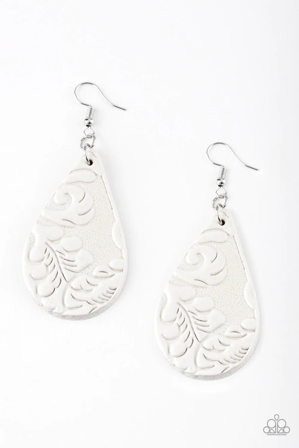 Feelin Groovy - White 3D Puff Feather Leather Teardrop Earrings E#1408