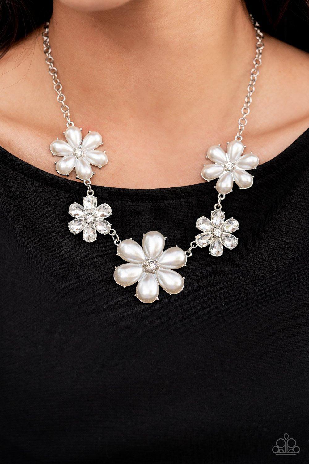 Fiercely Flowering - Oversized Bubbly White Pearl 3D Petaled Flowers Necklace N#130