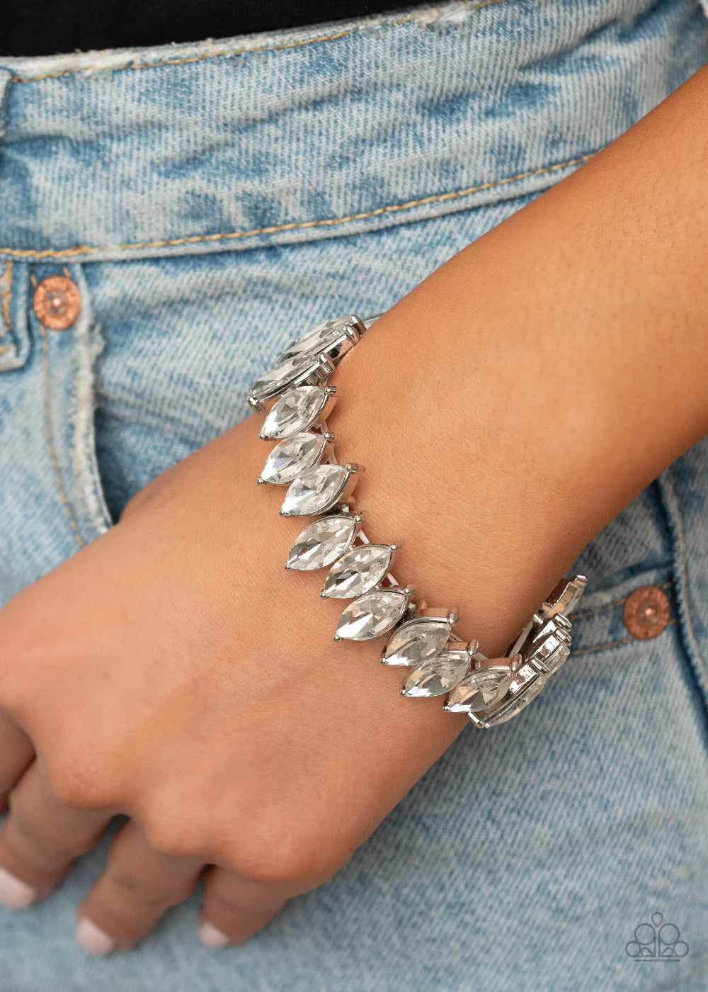 Fiercely Fragmented - Oversized White Exaggerated Marquise Cut Bracelet B#396