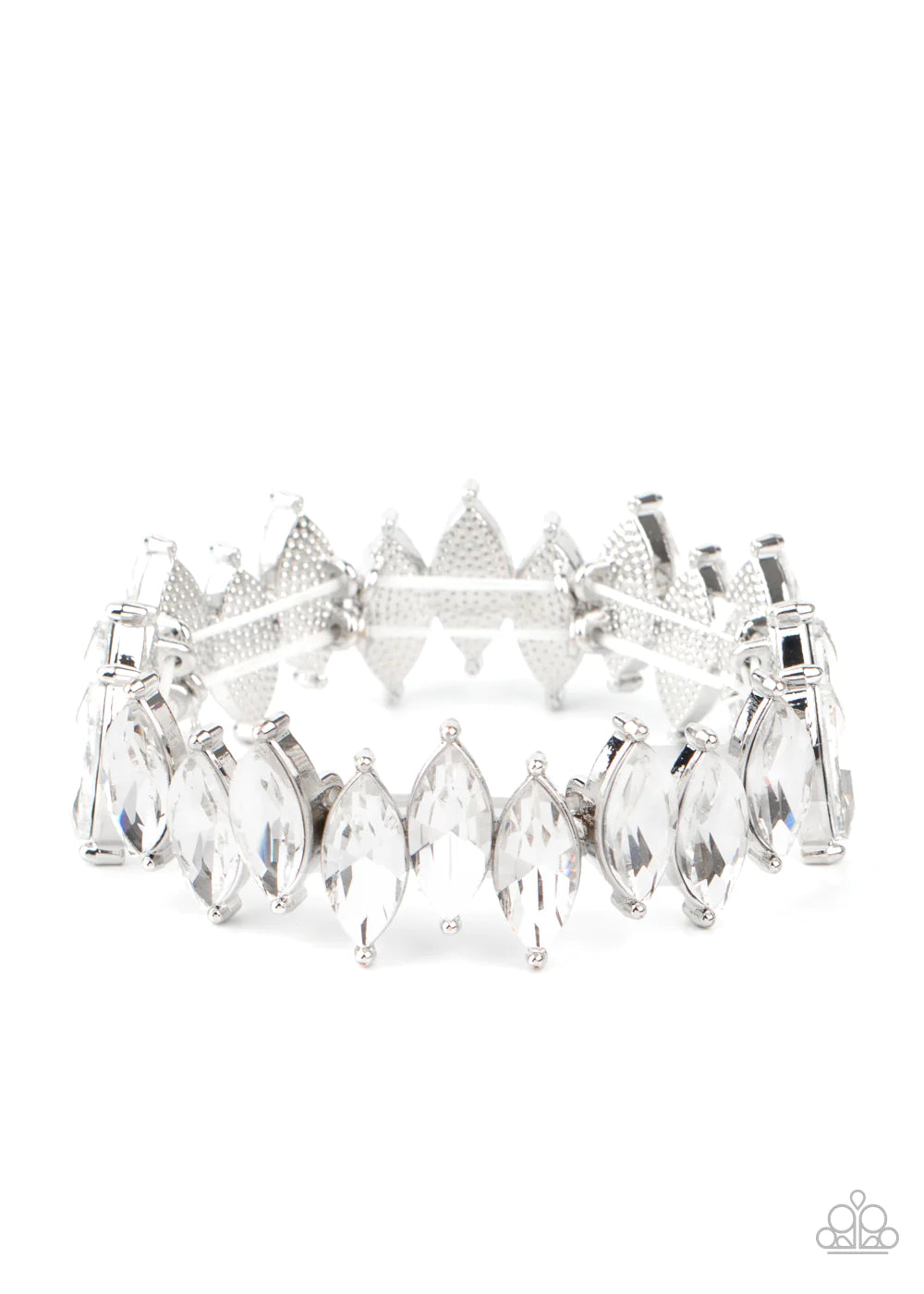 Fiercely Fragmented - Oversized White Exaggerated Marquise Cut Bracelet B#396