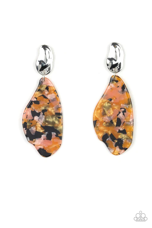 Fish Out Of Water - Oversized Multi Retro Faux Marble Abstract Swing Earrings E#2655