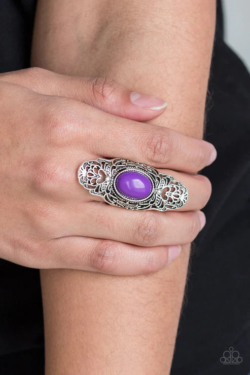 Flair for the Dramatic - Oversized Purple Swirl Airy Heart Filigree Ring R#1765