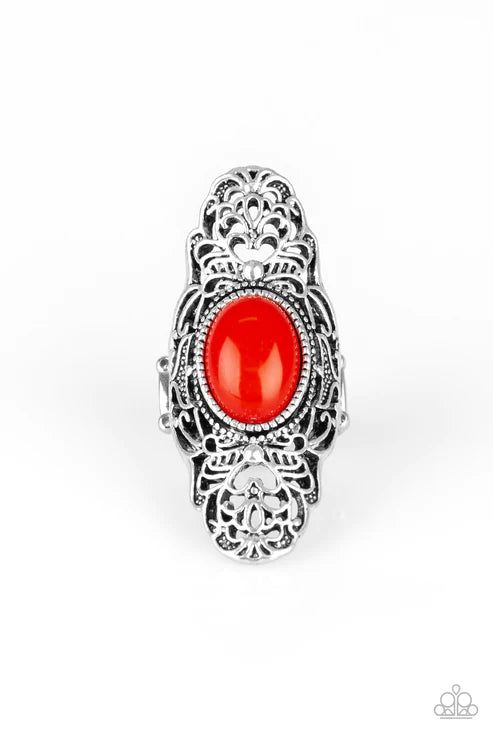 Flair for the Dramatic - Oversized Fiery Red Swirl Airy Heart Filigree Ring R#1766