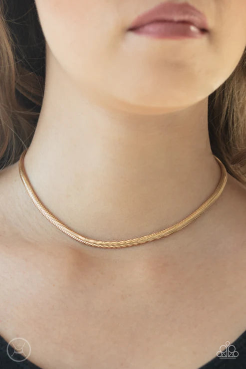 Flat Out Fierce - Gold Flat Snake Chain Bold Industrial Snake Necklace N#2492