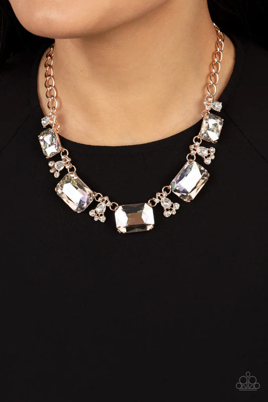 Flawlessly Famous - Oversized Multi Iridescent Jaw-Dropping Dotted Encrusted Emerald Cut Teardrop Necklace N#974