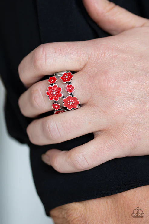 Floral Crowns - Oversized Red Connected 3D Flower Crown Ring R#2032
