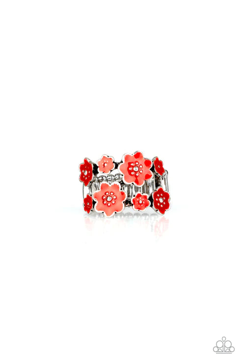 Floral Crowns - Oversized Red Connected 3D Flower Crown Ring R#2032