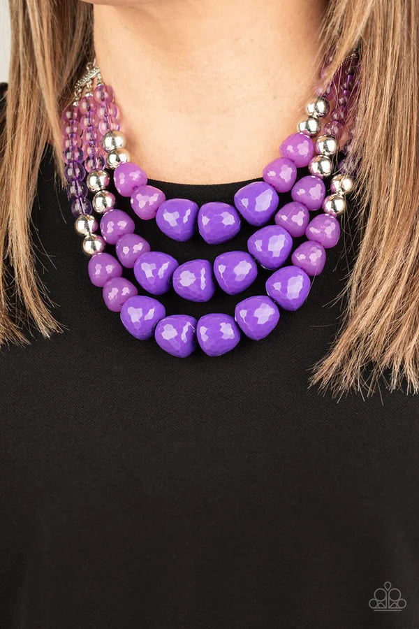 Forbidden Fruit - Purple Chunky Opaque Round Asymmetrical Necklace N#867