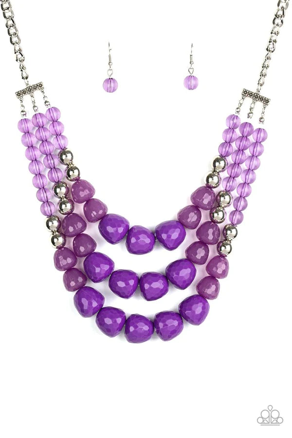 Forbidden Fruit - Purple Chunky Opaque Round Asymmetrical Necklace N#867