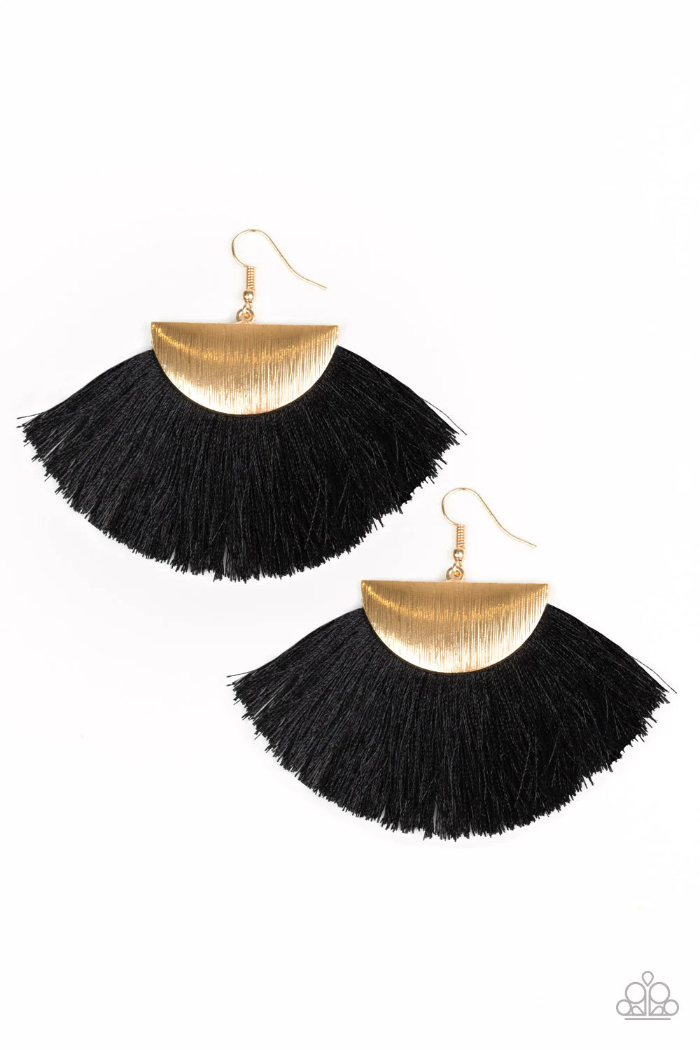 Fox Trap - Black/Gold Crescent Foxy Fan Flared Fringe Earrings E#1400