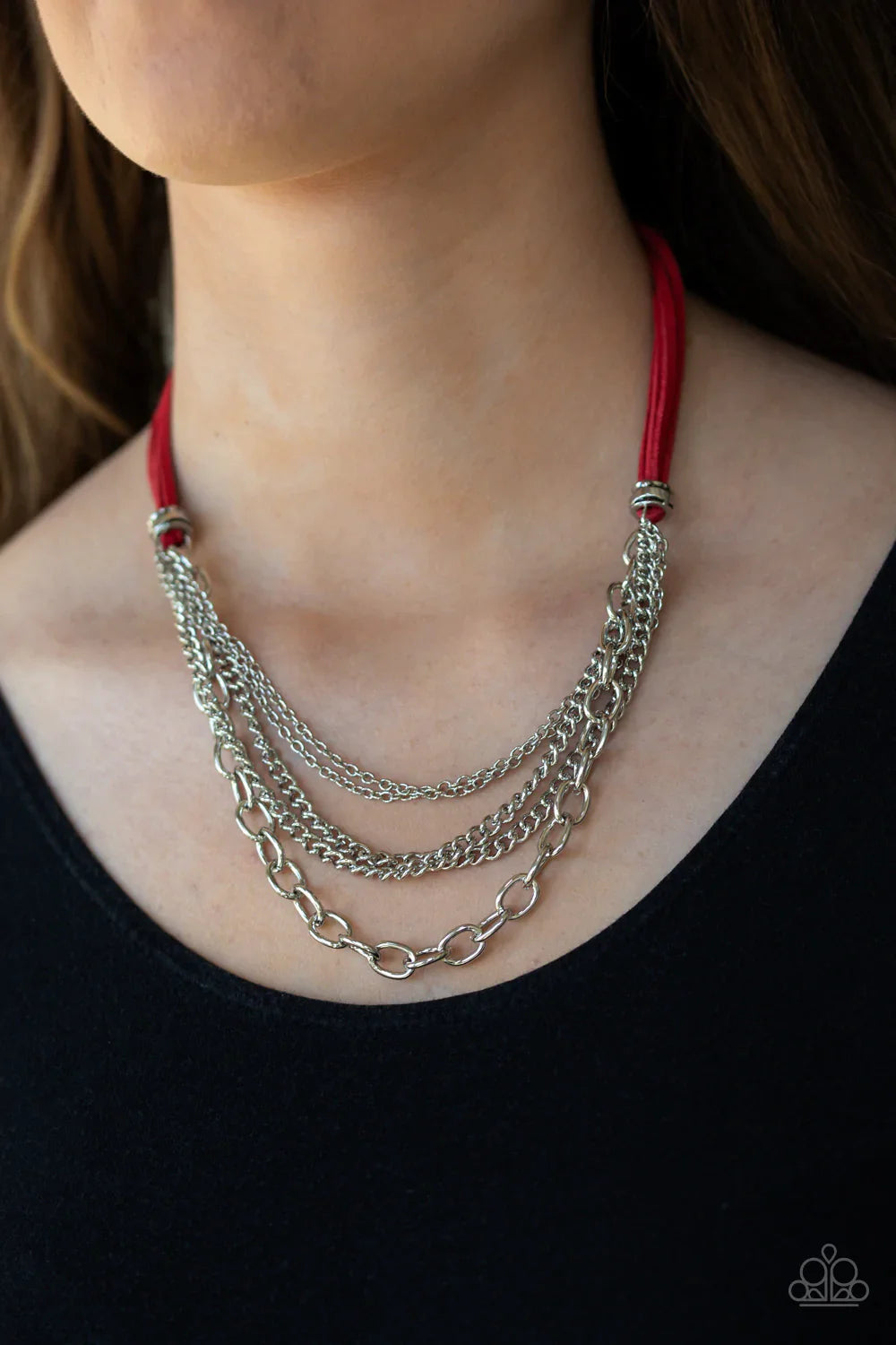 Free Roamer - Fiery Red Suspended Mismatched Spunky Industrial Suede Necklace N#1335