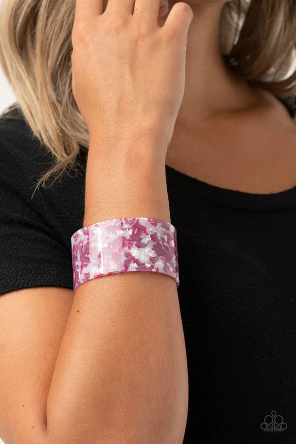 Freestyle Fashion - Oversized Pink (Pink/White/Purple) Tortoise Shell Curl Cuff Bracelet B#044
