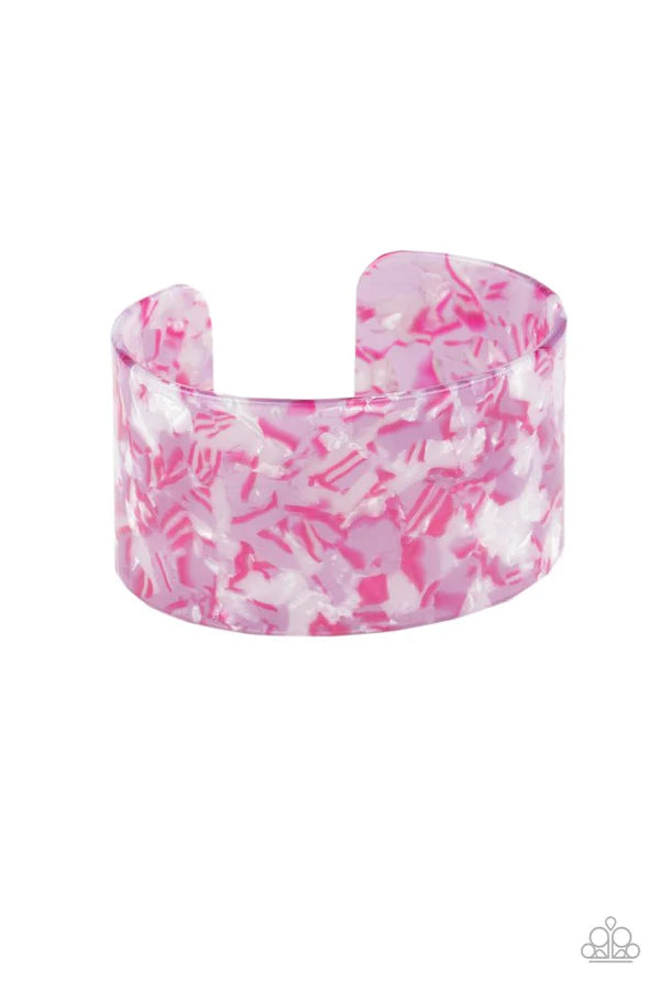 Freestyle Fashion - Oversized Pink (Pink/White/Purple) Tortoise Shell Curl Cuff Bracelet B#044