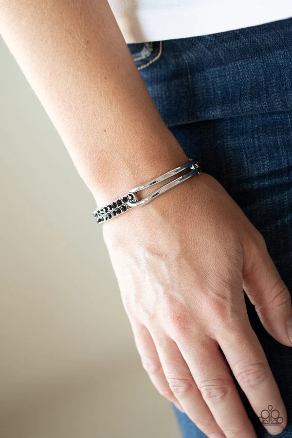 Freeze! - Black Airy Encrusted Link Bangle Cuff Bracelet B#325