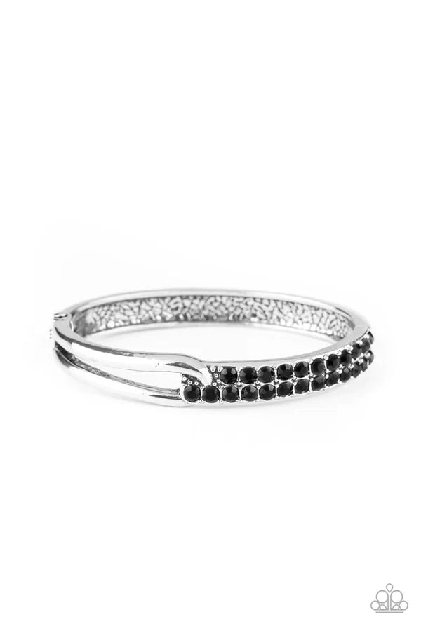 Freeze! - Black Airy Encrusted Link Bangle Cuff Bracelet B#325