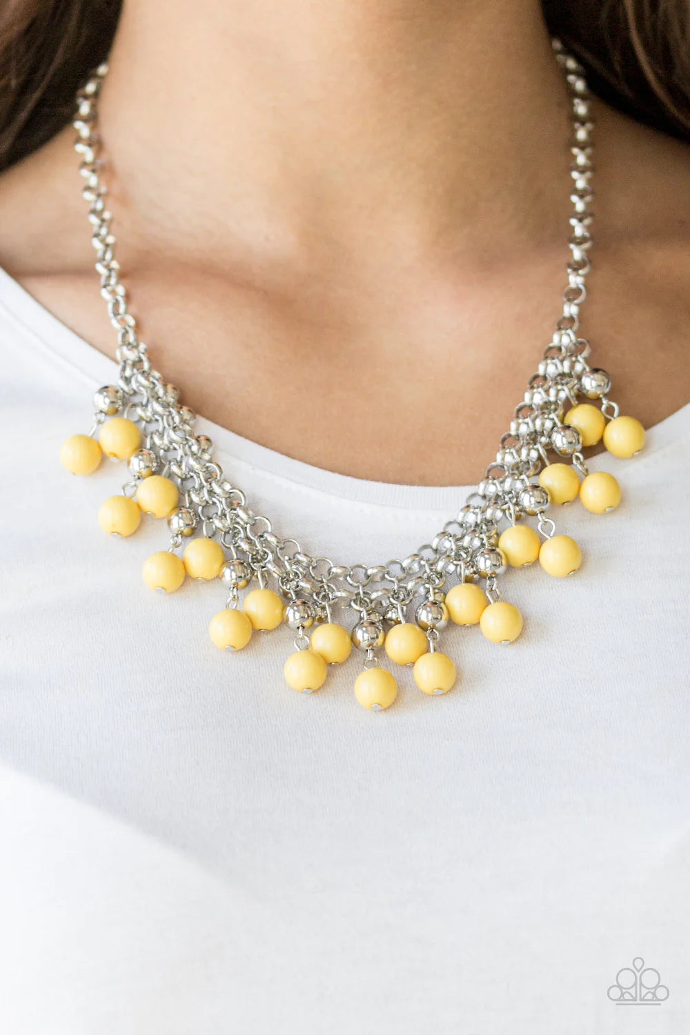 Friday Night Fringe - Yellow (Sunny) Trickle Interlocking Chains Fringe Necklace N#1334