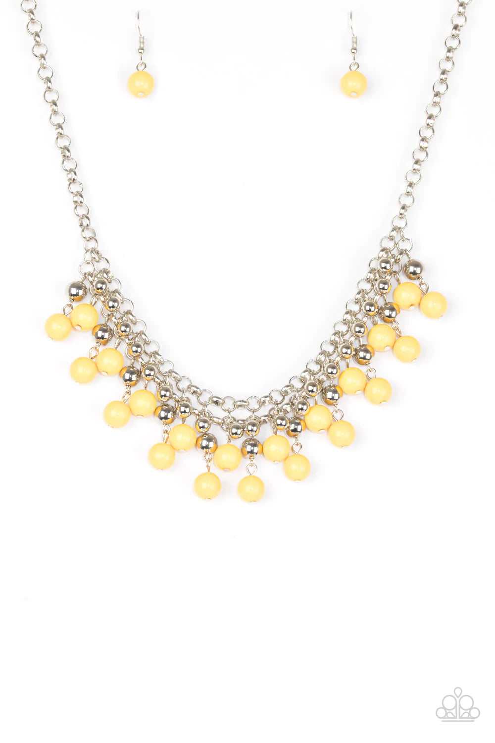 Friday Night Fringe - Yellow (Sunny) Trickle Interlocking Chains Fringe Necklace N#1334