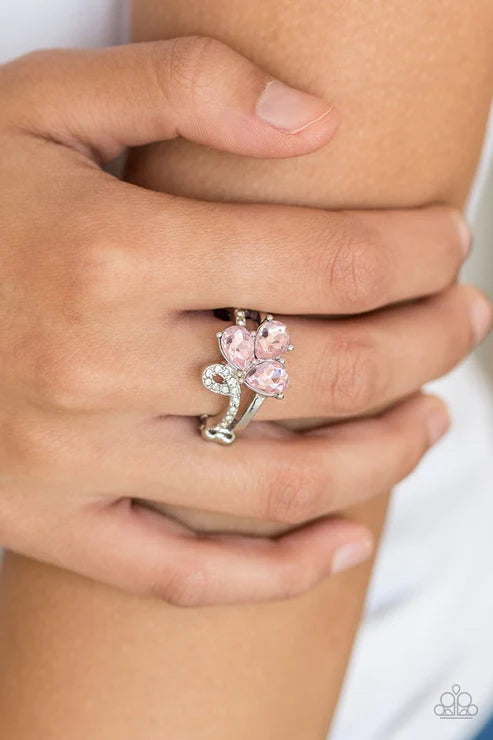 Friends In High-End Places - Pink Trio Encrusted Loop Teardrop Ring R#2226