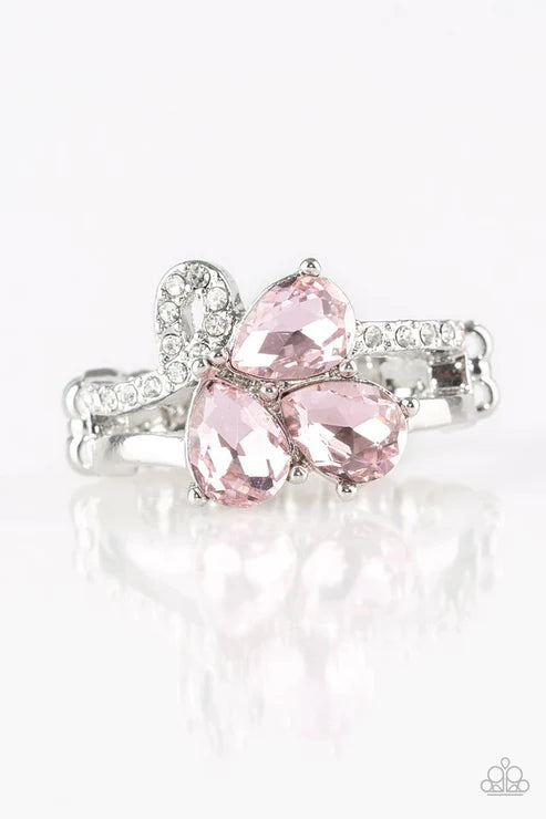 Friends In High-End Places - Pink Trio Encrusted Loop Teardrop Ring R#2226