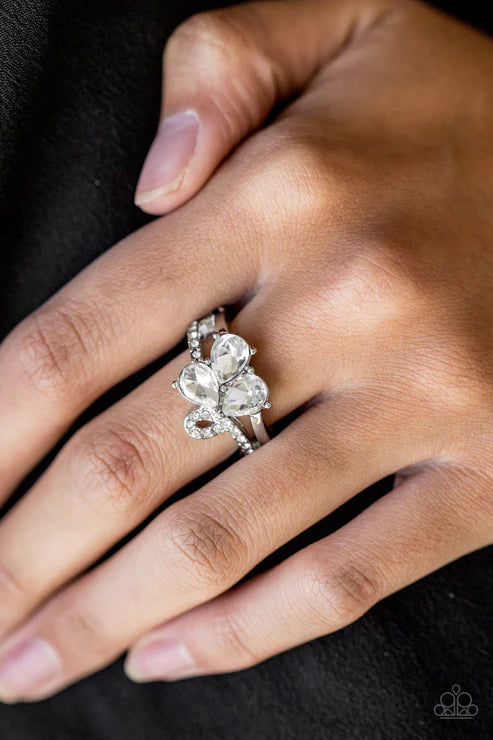 Friends In High-End Places - White Trio Encrusted Loop Teardrop Ring R#2227