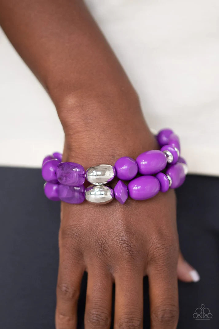 Fruity Flavor - Oversized Fruity Purple/Silver Bracelet Stack B#1036