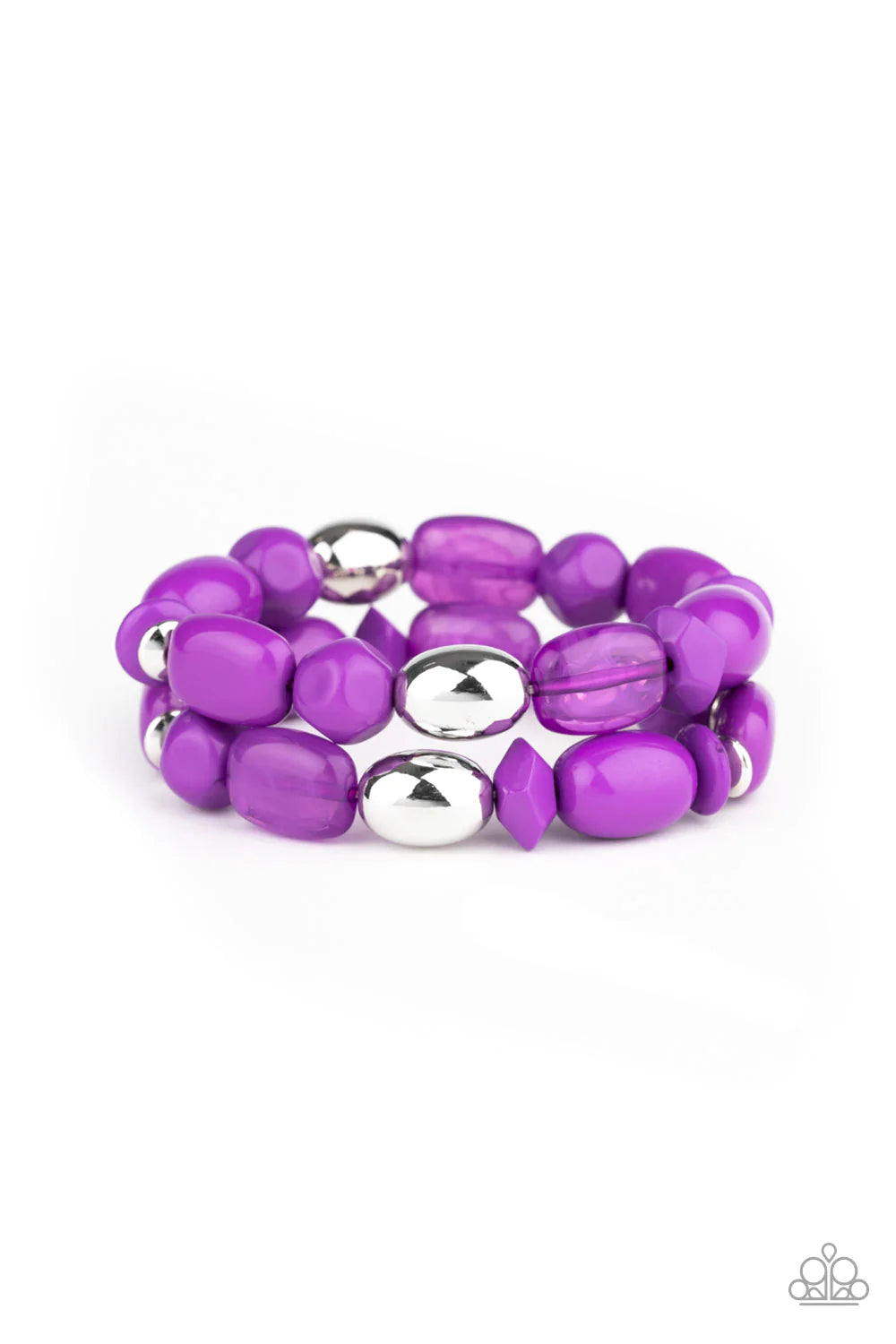 Fruity Flavor - Oversized Fruity Purple/Silver Bracelet Stack B#1036