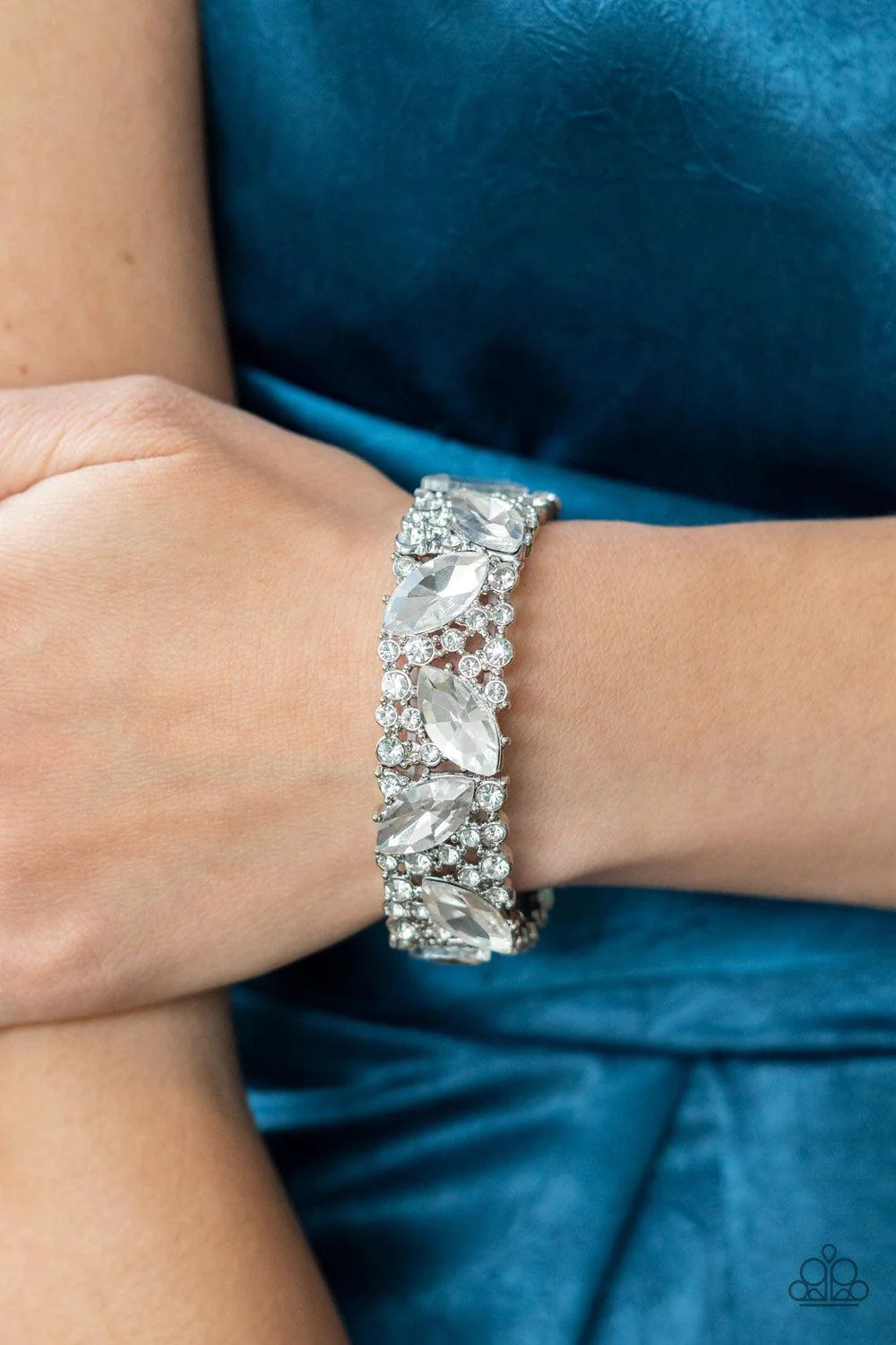 Full Body Chills - Oversized White Marquise Cut Icy Encrusted Studs Bracelet B#208