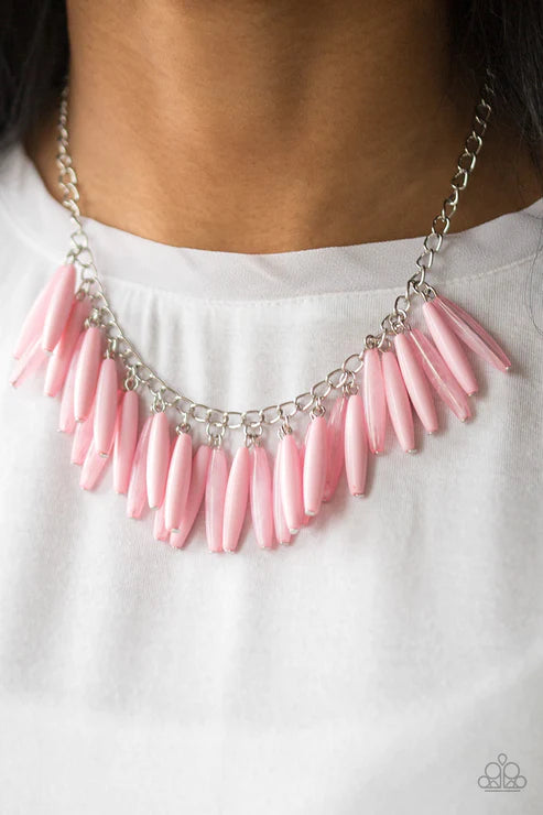 Full Of Flavor - Pink Polished/Cloudy Fringe Necklace N#1723