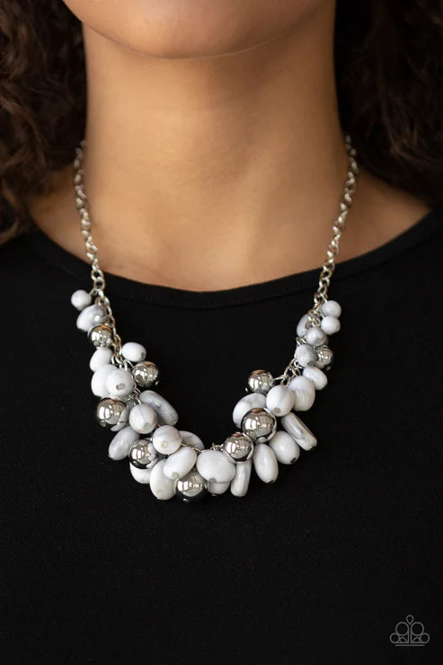 Full Out Fringe - White Ombre Marble Necklace N#2567