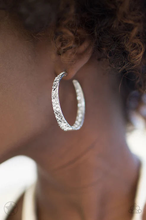 GLITZY By Association - Oversized White Dipped Encrusted Texture Hoop Earrings E#1795