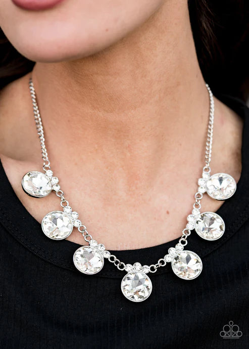 GLOW-Getter Glamour - Oversized White Crown Trio Fringe Necklace N#2556