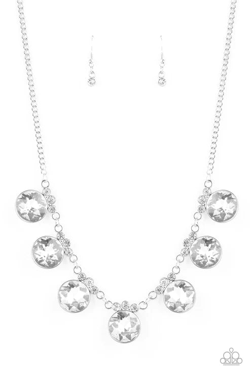GLOW-Getter Glamour - Oversized White Crown Trio Fringe Necklace N#2556