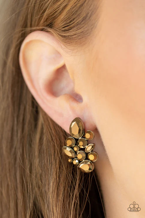 Galaxy Glimmer - Brass Aurum Encrusted Collision Round/Marquise Cut/Teardrop Earrings E#2682