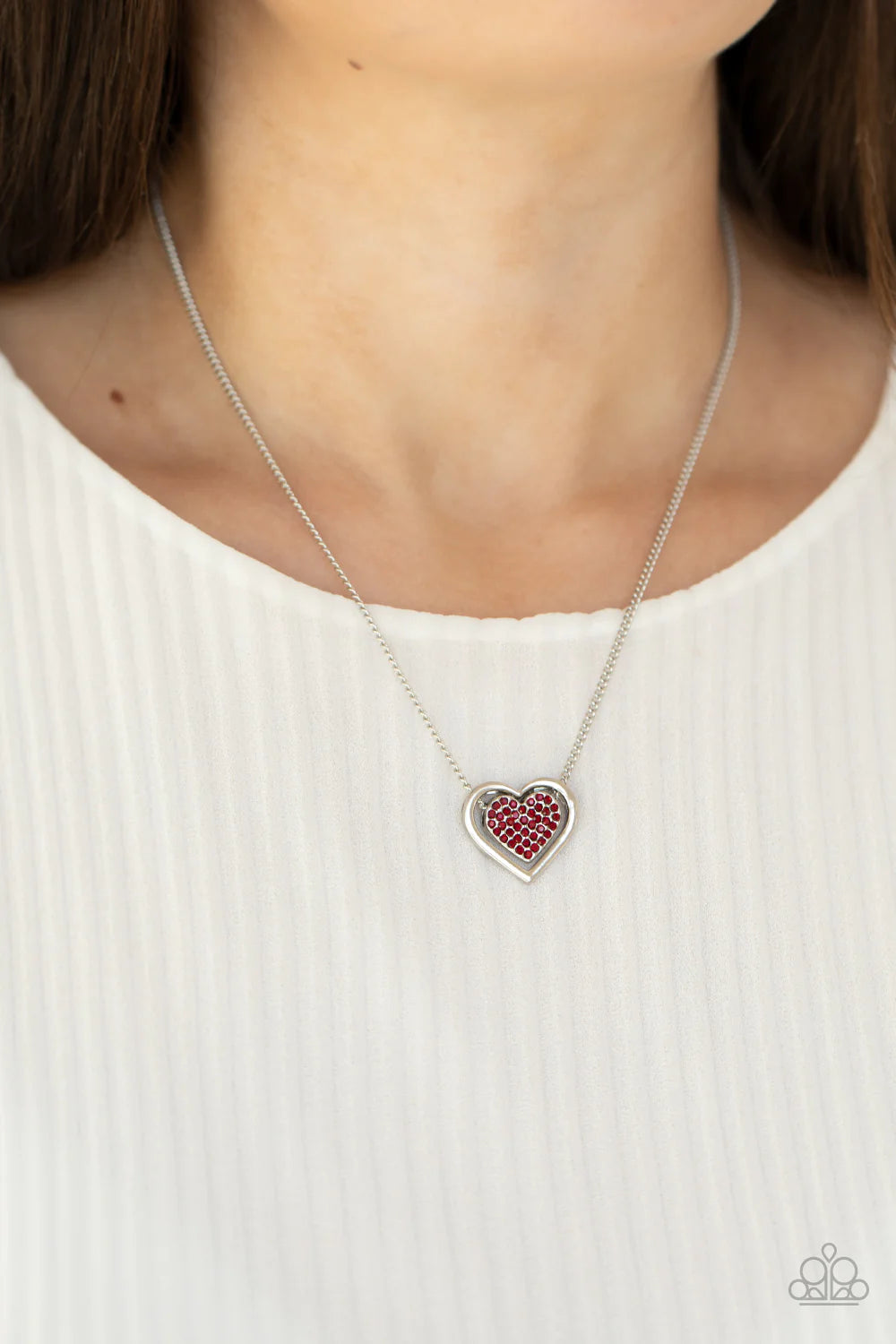 Game, Set, MATCHMAKER - Red Suspended 3D Double Heart Encrusted Necklace N#048