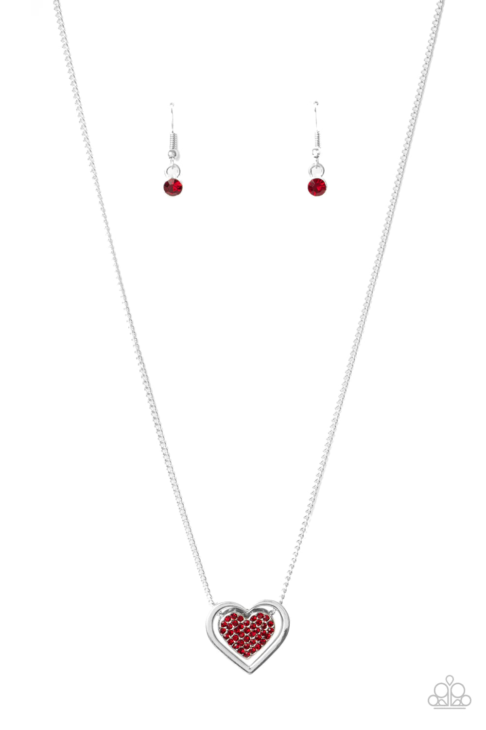 Game, Set, MATCHMAKER - Red Suspended 3D Double Heart Encrusted Necklace N#048
