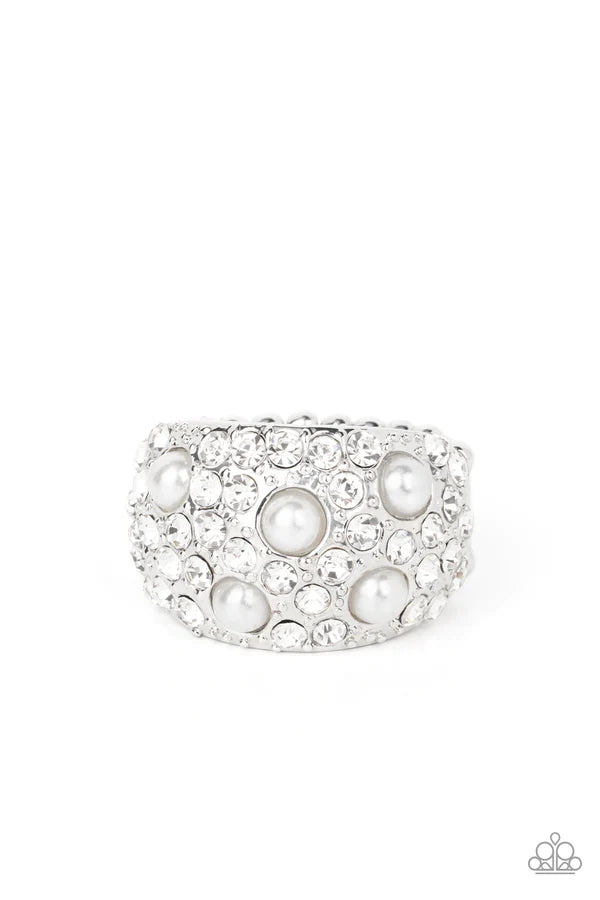 Gatsbys Girl - Oversized White Bubbly Pearl Explosion Encrusted Ring R#113