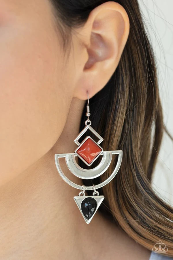 Geo Gypsy - Oversized Multi (Cinnamon Stick/Black) Airy Geometric Tribal Triangle Square/Teardrop Earrings E#818