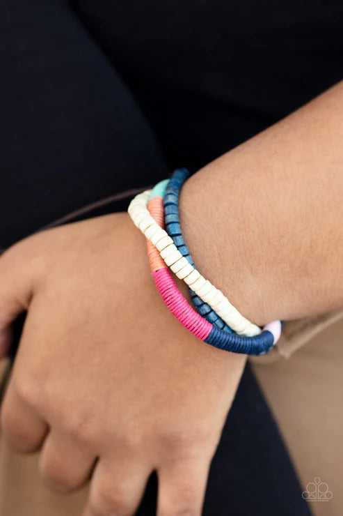 Get Out of My WAYFARER! - Multi (Rainbow/Blue/White) Wood Adjustable Sliding Knot Closure Urban Bracelet B#1919