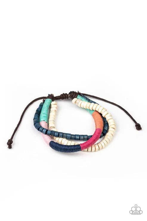Get Out of My WAYFARER! - Multi (Rainbow/Blue/White) Wood Adjustable Sliding Knot Closure Urban Bracelet B#1919