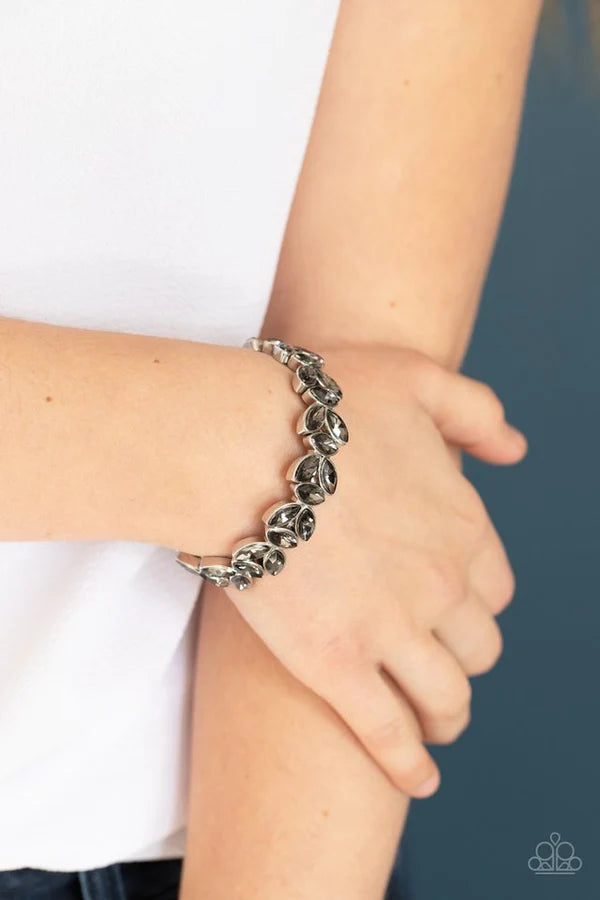 Gilded Gardens - Smoky Silver Trio 3D Leafy Marquise Cut Bracelet B#548
