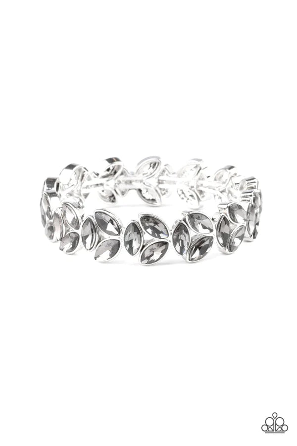 Gilded Gardens - Smoky Silver Trio 3D Leafy Marquise Cut Bracelet B#548