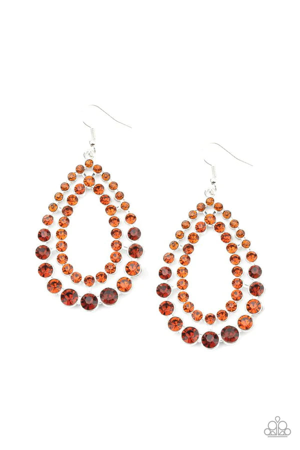 Glacial Glaze - Oversized Brown Rows Of Topaz Encrusted Coalesce Duo Blinding Teardrops Jaw-Dropping Dazzle Earrings E#1426