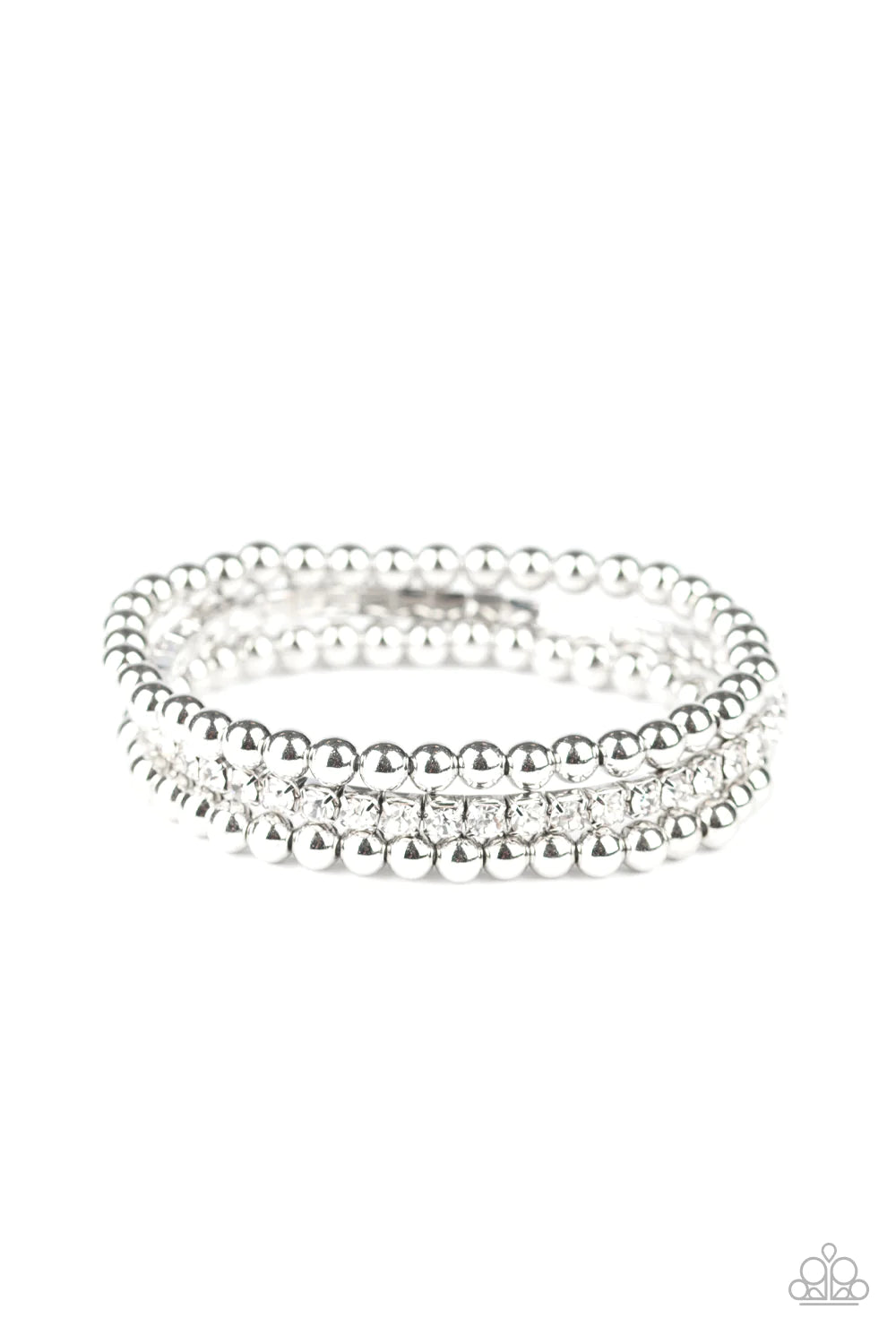 Glam Game - White/Silver Encrusted Bracelet Stack B#892