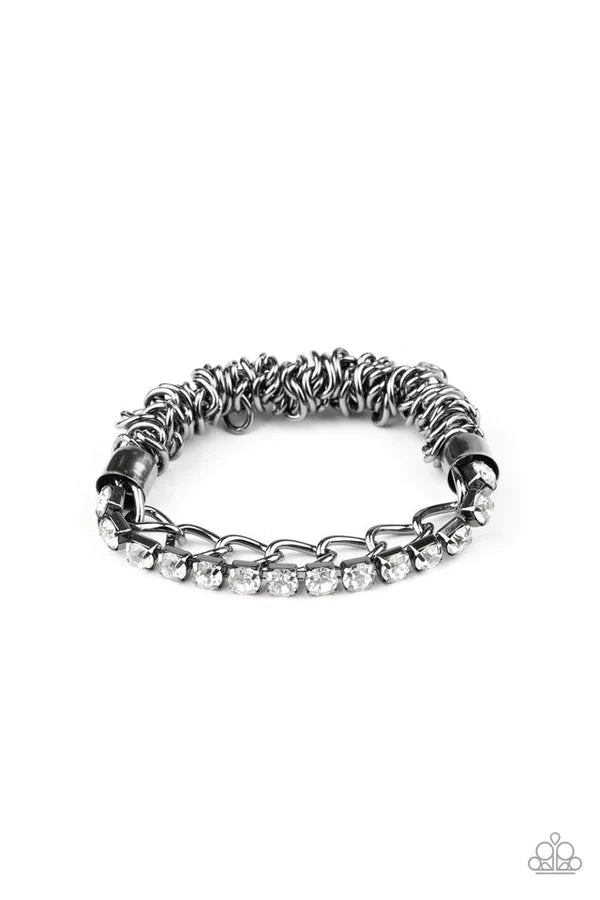 Glamour Grid - Oversized Black Infused Encrusted Exaggerated Chain Bracelet B#1013