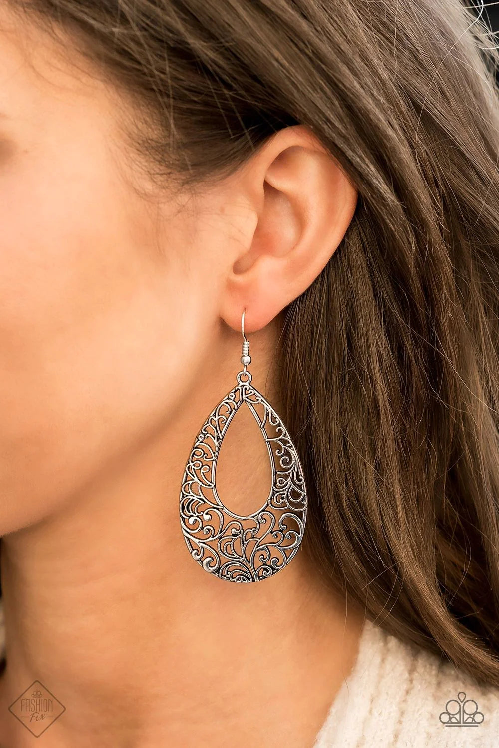 Iridescently Ivy - Oversized Silver Vine Filigree Teardrop Earrings E#384