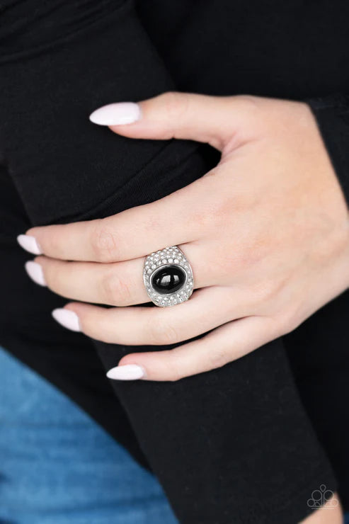 Glittering Go-Getter - Oversized Black Pearl Encrusted Ring R#2033