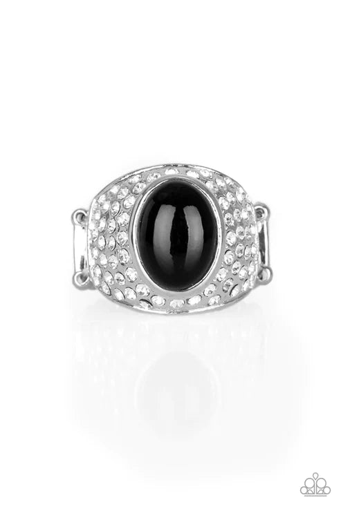 Glittering Go-Getter - Oversized Black Pearl Encrusted Ring R#2033