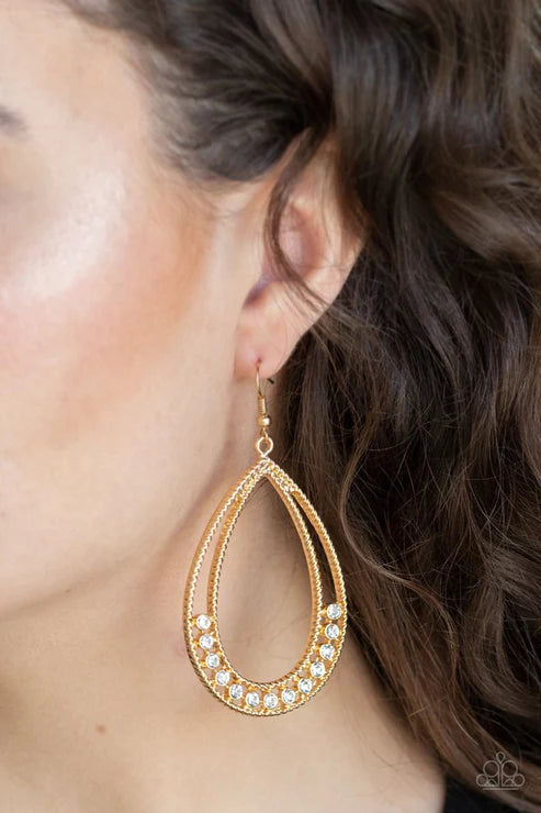 Glitz Fit - Oversized Gold Encrusted Teardrop Earrings E#2419