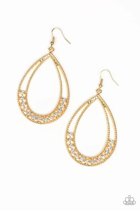 Glitz Fit - Oversized Gold Encrusted Teardrop Earrings E#2419